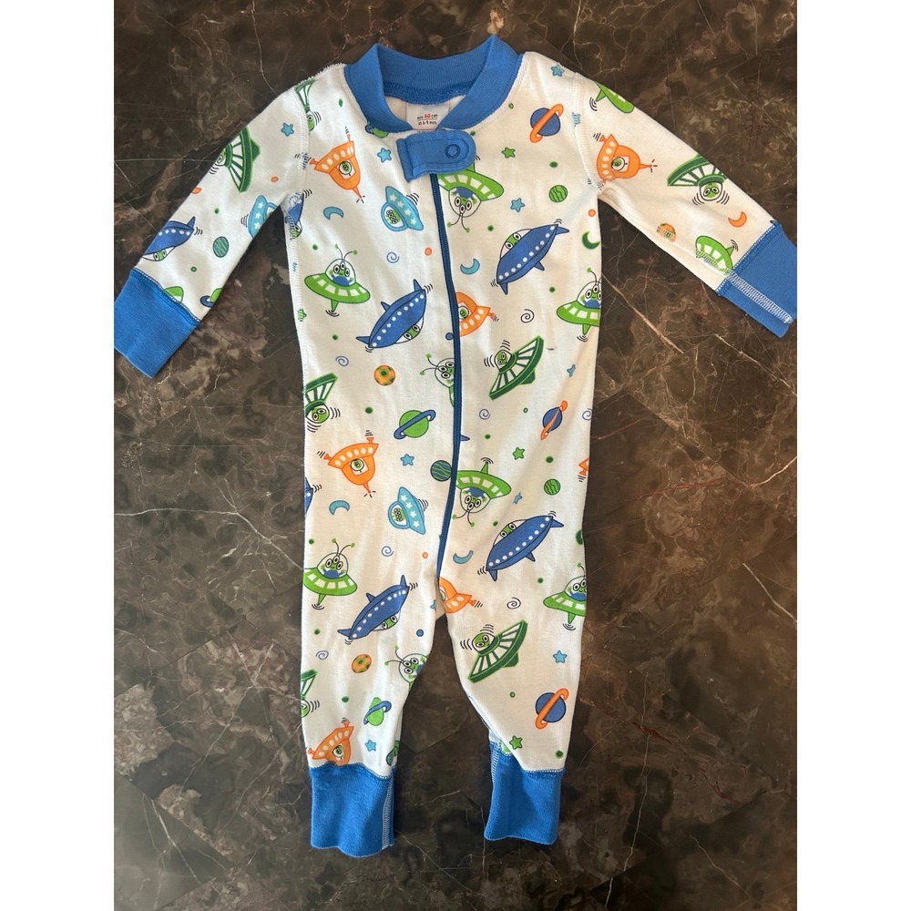 Hanna Andersson Baby One Piece Zippy Sleeper 6-9 Months Aliens & Spaceships